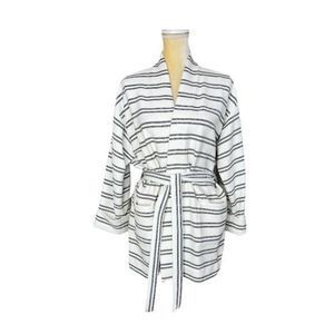 Bathrobe Sz L Waffle White & Black Stripes tie